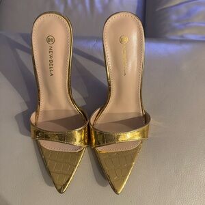 Newbella Gold Croc-Embossed Women's Heels